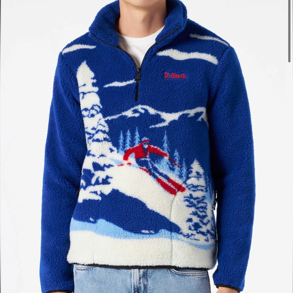 NWT MC2 St. Barth Man sherpa fleece jacket with mountain pattern